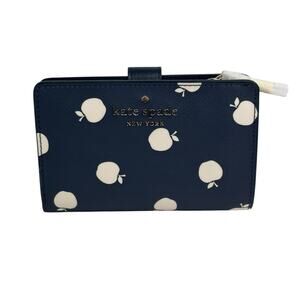Kate Spade Staci Medium White Apple Compartment Bifold Wallet Blazer Blue Multi